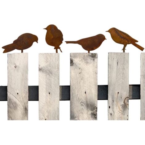 Décoration de jardin extérieure - Ornements de jardin - Oiseau en métal - Silhouettes décoratives - Décoration de portail - 4 oiseaux en fer forgé - Montage facile - Résistant et durable (1/5)