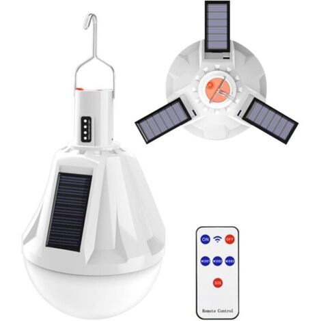 Lanterne Solaire - Ampoule LED solaire rechargeable par USB et étanche pour Maisons, Garage, Remise à Outils, Tente, GrangeTélécommande incluse (1/5)