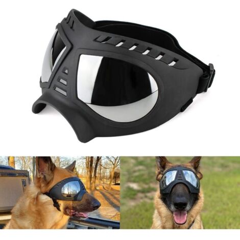 Lunettes de protection pour chiens moyennes à grandes anti-UV coupe-vent et neige à monture souple sangles réglables facile à mettre pour animaux de compagnie pour chiens (1/5)