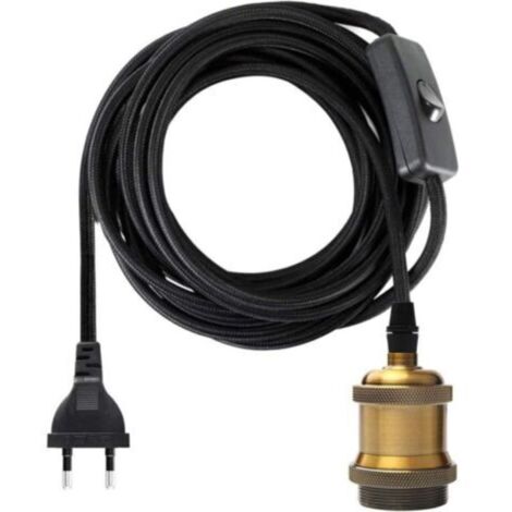 Douille E27 avec Interrupteur, Fil électrique en Tissu de Câble de 3,5 mètres pour Douille Ampoule/Edison retro Suspension Luminair/DIY Créative Lustre Lampe, Style Industriel Vintage Laiton