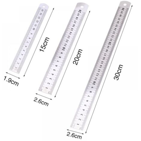 Ensemble de règles de précision en acier 3 pièces 15 cm (6 pouces), 20 cm (8 pouces), 30 cm (12 pouces) Règle en acier argenté (1/5)