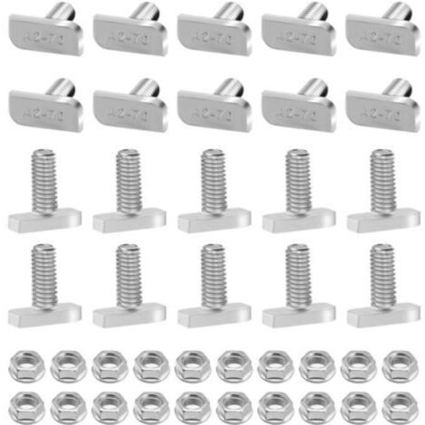 20pcs Hammer Head Screws M8x20 Stainless Steel A2-70 T Bolts with Locking Nuts for Photovoltaic Mounting Rails Solar Panel Brackets (1/5)