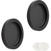 2 Pack Sliding Door Handle Round Self Adhesive Aluminum Alloy Invisible Sliding Door Handle for Sliding Barn Drawer Wardrobe Cabinet (Black)