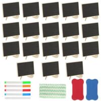 18 Pcs Mini Ardoise Effacable, Petite Ardoise Mini Ardoise de Table, Petit Tableau Noir Ardoise, Mini Tableaux Noirs, Chevalet Etiquette Ardoise pour Buffet Fête Mariage Boulangerie(99x74 mm)