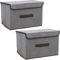 Boite de Rangement avec Couvercle,Boite Rangement Tissu,Cube de Rangement tissu,Pliantes,Boîtes de Rangement pour placards,Vêtements,Penderies,Jouets (36×23×24cm/2pack, Gris)
