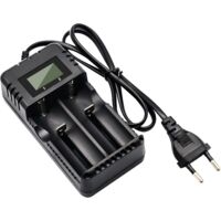 Battery Charger LCD Li-ION Battery Charger Display Smart Quick Charge 2 Slot Head Compatible with A Variety of 3.7V Li-ion Batteries 26650/18650/14500/16340
