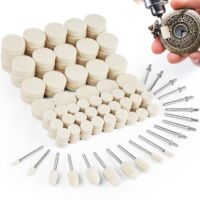 120 Pièces Tampon de Polissage Kit, 4 Formes Roue de Polissage, Disque de Polir en Laine avec Tige 1/8", Roue de Polir en Feutre de Laine pour Montre, Bijoux, Metal, Verre