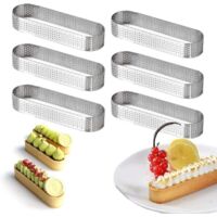 Cercle à Tarte Anneau à Tarte de Pâtisserie, Lot de 6 Moule Tartelette en Acier Inoxydable en Ovale Forme, Résistants à la Chaleur, Perforés pour Gâteaux en Mousse(13 4 2cm)