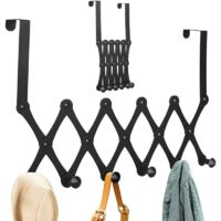 Crochets de porte de placard en acier inoxydable, crochets de porte télescopiques pliables (lot de 6) pour le salon, la chambre et les placards de salle de bain (noir)