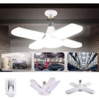 Éclairage Garage, 80W 8000LM Led Garage E27 Lampe Atelier Déformable à 4 Panneaux Ajustables Super Brillant Plafonnier LED pour Garage,Entrepôt,Atelier,Sous-sol,Cuisine