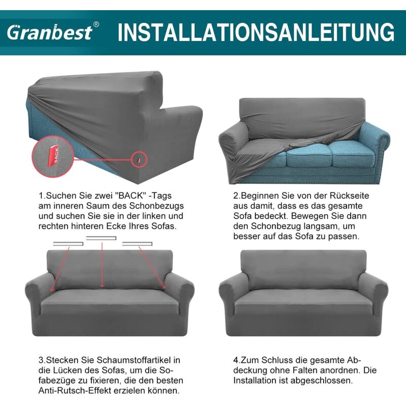 Housse De Canapé Stretch Imperméable Granbest - 3 Places Gris - Anti-Taches, Enfants/Animaux