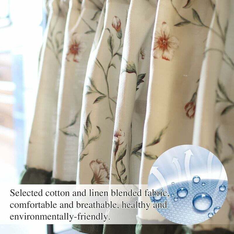Izielad Rideaux Courts Coton Lin Beige Floral Vintage 60x90 Cm – Brise-Bise Cuisine Chambre Style Campagnard