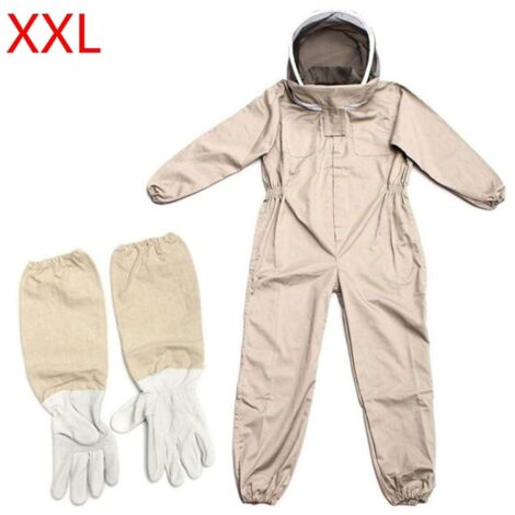 Dpzo – Combinaison d'apiculteur XXL avec gants XL – Coton naturel – Capuche avec visière amovible – Protection contre les piqûres d'abeilles