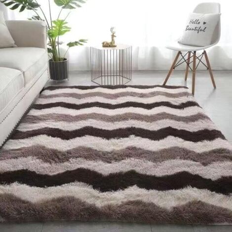 INHHUB Tapis de Salon Shaggy Lavable, Carpet Moderne Antidérapant Intérieur Longs Moelleux Tapis, Longues Soft Tapis Grand Tapis pour Salon Chambre Couloir, Ondulations brunes - 80x160 cm