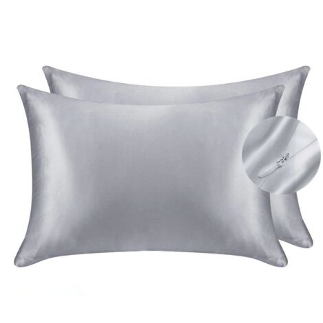 [JAMAIS UTILISÉ]Lot de 2 Taie d'oreiller imitation soie - pour Les Cheveux et la Peau - 19 mm de des Deux côtés, Gris Argenté, Standard 50x75cm -INHHUB