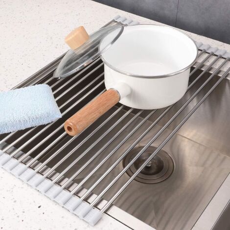 Égouttoir De Cuisine Triangulaire Enroulable, Revêtement Silicone Et Cadre Acier Inoxydable Pour Coins Evier Multifonction Et Gain De Place 99254325