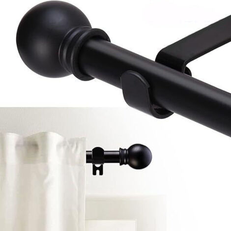 [JAMAIS UTILISÉ]CTringle à Rideaux avec Embouts Ronds, 71-122 cm Extensible, 25 mm de Diamètre, Ensemble avec Supports, pour Chambre et Salon - Noir (1/5)