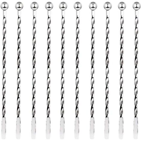 10 Pcs Cocktail Agitateurs, Premium Touillette Cocktail en Acier Inoxydable 19,1cm Motif Spirales Cuillère à Cocktail Bar Cuillère à Mélanger pour la Crème Glacée, Café, Boisson, Cocktail (1/5)