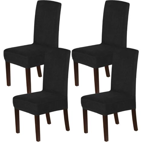 Housses de Chaise en Velours, Extensibles, Ensemble de 4 Protecteurs de Chaise Parson, Tissu Lavable, Noir (1/4)
