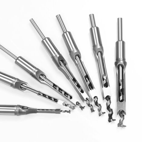 [JAMAIS UTILISÉ]Lot de 7 burins à mortaiser et forets à trou carré pour le travail du bois, scie-cloche à mortaiser (6.4mm,8mm,9.5mm,10mm,12.7mm,14mm,16mm)