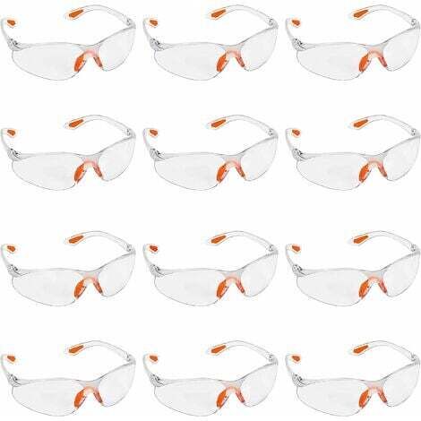 Lot de 12 Lunettes de Sécurité Transparentes - Lunettes de Protection avec Verres en Plastique, Pont-de-Nez et Embouts de Branches en Caoutchouc pour Plus de Confort - Lunette Transparente PPE FDC (1/5)