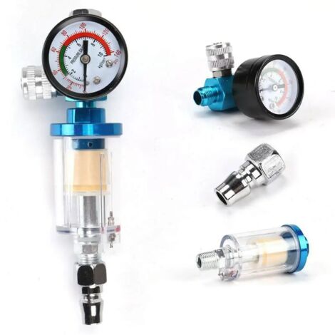 Mini Régulateur de Pression d'Air 1/4", Jauge de Pulvérisation avec Filtre à Eau en Ligne