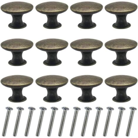 12pcs Boutons de Tiroirs Vintage 30mm, Poignées Ronde en Bronze pour Armoire et Table de Chevet (1/4)