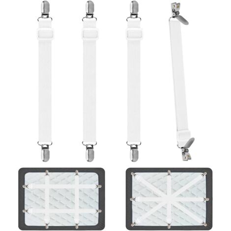 [JAMAIS UTILISÉ]Tendeur Drap Housse pour Linge de Lit 4 Pièces, Réglable Sangles Draps Élastique Sangle de Maintien Ajustable pour Lit ou Canapé d'angle, Matelas, Fauteuil Sièges Coussin (Blanc)