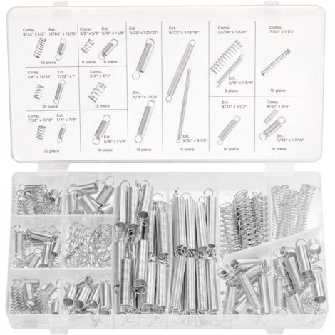 INHHUB 50456A Assortiment de ressorts 200 pièces Kit de ressorts de compression et d'extension Acier zingué Tailles assorties pour tous les types de réparations domiciliaires et de projets de bricolag (1/5)