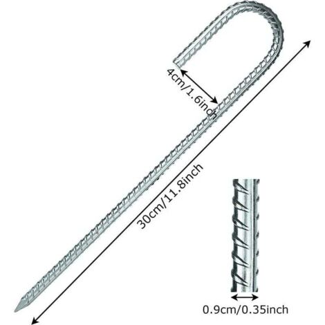 Lot de 8 piquets de tente en acier galvanisé avec crochets d'ancrage
