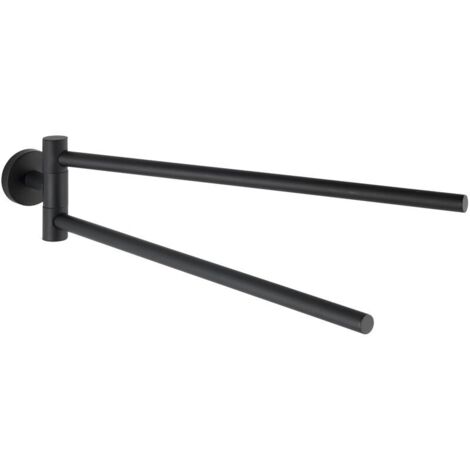 Porte Serviette Salle de Bain mural Uno Bosio Black, Barre porte-serviettes mural avec 2 bras mobiles, Acier Inox, 5,5x9x43 cm, Noir mat (1/4)