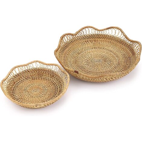 2pcs Corbeille à Fruits en Rotin, Panier Décoratif pour Pain et Friandises, 30CM et 21CM (1/4)