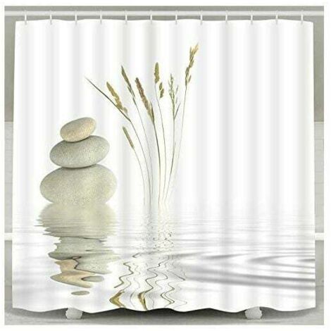 [JAMAIS UTILISÉ]INHHUB Rideau de douche Zen Stone Wild Grass Reflet in Water Rideaux de douche 12 crochets, Meditation Design Tissu imperméable Salle de bain Rideau de douche-INHHUB (1/5)