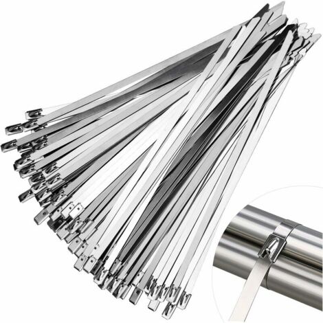 Lot de 100 colliers de serrage inox 200 x 4,6 mm – Résistance à la traction 80 kg – Température -80 °C à +540 °C – Conception anti-retour