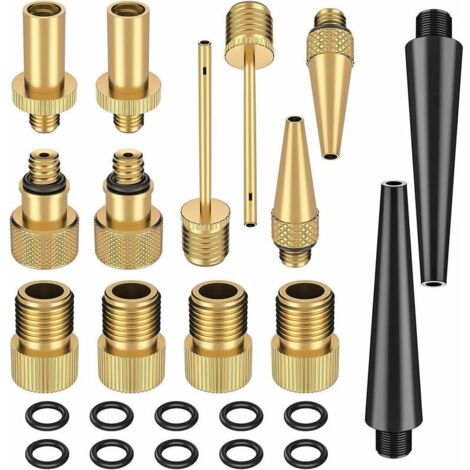 Kit d'adaptateurs de valve pour pompe à vélo – Cuivre pur – 14 pièces – Compatible DV, SV, AV – Évite les fuites d'air (1/5)