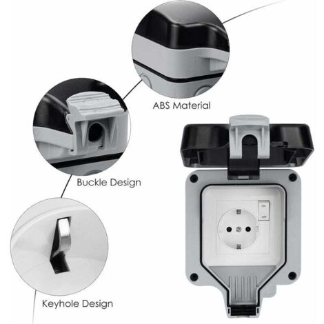 Prise Étanche IP66 avec Interrupteur et Boîte de Derivation Étanche, Prise Extérieure de Anti Poussière Prise Électriques Murale pour Cuisine, Salle de Bain, Garage, Piscine et Gardin