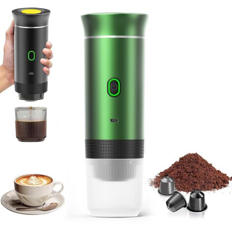 INHHUB  Machine à Café Portable de Voyage,Chauffage Rapide 3 En 1 Cafetiere Portable 12V, Auto-Chauffage de 4 à 6 Minutes, Grandes Capsules, Café Moulu, Pour Le Camping, Bureau, Maison, Voiture,Vert