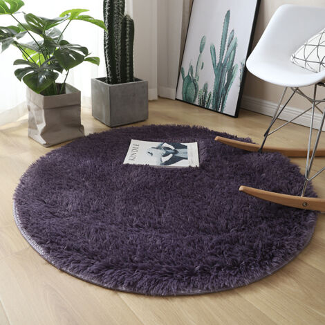 [JAMAIS UTILISÉ]INHHUB Tapis Rond, à Poils Longs, 120cm X 120cm, Moderne, pour Salon, Chambre à Coucher, Salle à Manger ou Chambre d'enfant, Tapis de Sol Shaggy Confortable Moquette Anti-dérapage, Vio
