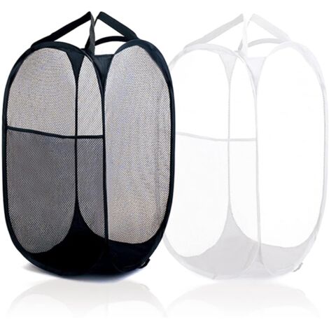 Ensemble de 2 paniers à linge ronds pliables paniers en filet avec poignées (1/4)