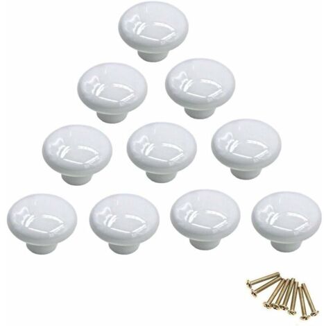 Dpzo – Bouton de meuble en céramique blanc – Poignée-bouton rond 32mm – Vis de 25mm incluses – Lot de 10 pour armoires et tiroirs