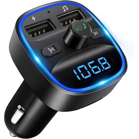 Transmetteur FM Bluetooth, Bluetooth Lecteur MP3 Adaptateur Radio sans Fil Kit Émetteur FM Voiture Chargeur, Appel Mains Libres, 2 USB Port 5V/2.4A1A, Support Carte SD/Clé USB (1/5)