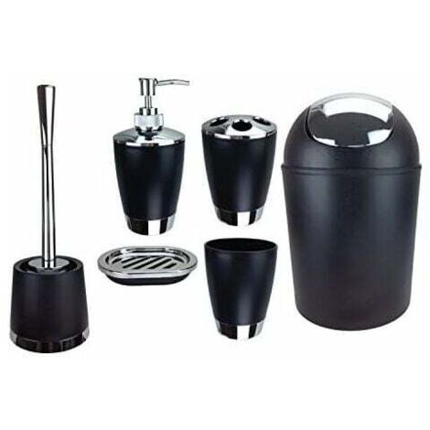 Jeu de 6 accessoires de salle de bain Dont distributeur de savon, brosse de WC et porte-brosse Noir (1/5)