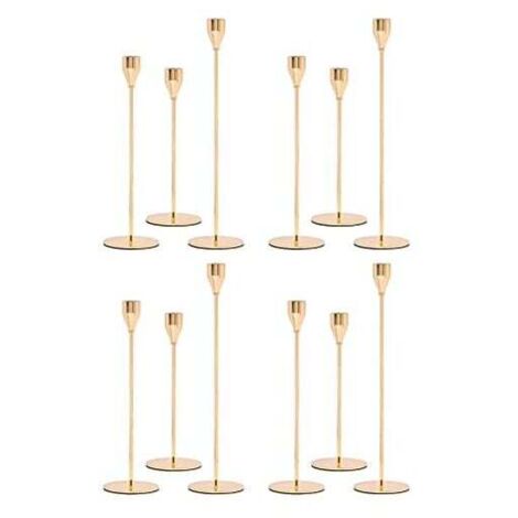12 Pcs Dorés Chandelier Doré Métal, Compatibles avec Bougies Coniques de 3/4 Pouces D'épaisseur, Support Décoratif en Métal pour Mariage, Dîner, Fête, Décoration de La Maison