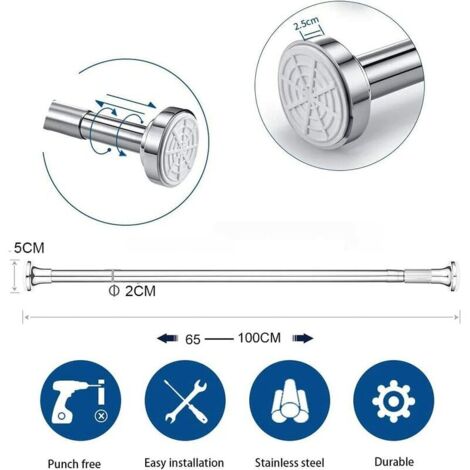Meisenberg Barre De Douche Extensible De 70 À 110 Cmnoir-Tringle Rideau