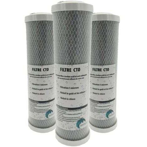 Lot de 3 cartouches charbon actif + sédiment 5 microns pour porte filtre 10 Pouces (1/5)