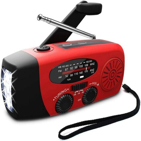 Radio solaire portable, radio d'urgence avec manivelle, radio dynamo météo AM/FM/NOAA, banque d'alimentation rechargeable 2000 mAh, chargeur de téléphone portable USB, lampe de poche LED, pour randonn