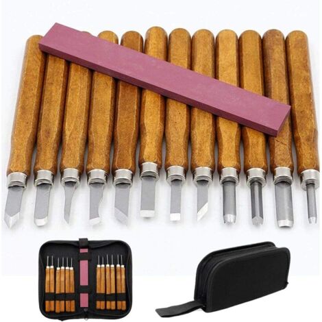 Outils de Sculpture en Bois Outils de Gravure Ciseau de Sculpture Professionnelle en Bois(12 pcs)