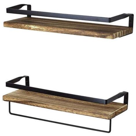 Étagère murale en bois de Paulownia écologique – Lot de 2 – Charge maximale 9 kg – Pour cuisine, salon, chambre, salle de bain