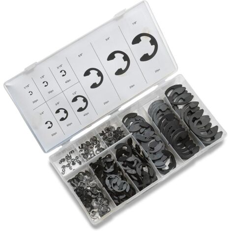 [JAMAIS UTILISÉ]INHHUB Assortiment de clips électroniques 300 pièces, 9 tailles SAE, clips de retenue externes traités thermiquement,1/16"-7/8" Kit de circlips en acier à haute teneur en carbone, rond
