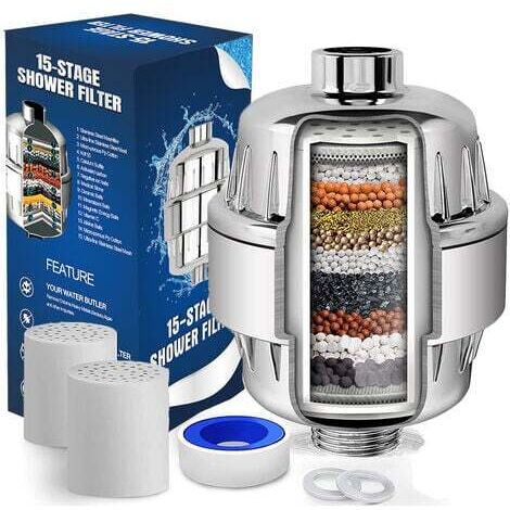 Filtre de douche,15 Étapes Universel Filtre de Douche, Anti Chlore, Purificateur Multi étages avec nouvelles Dechlorination Cartouche Supprimer le Chlore, Le Métal Lourd et les Substances Nocives (1/5)
